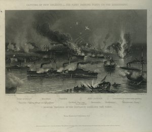 Indtagelse af New Orleans: Flåden passerer fort på Mississippi, ca. 1862